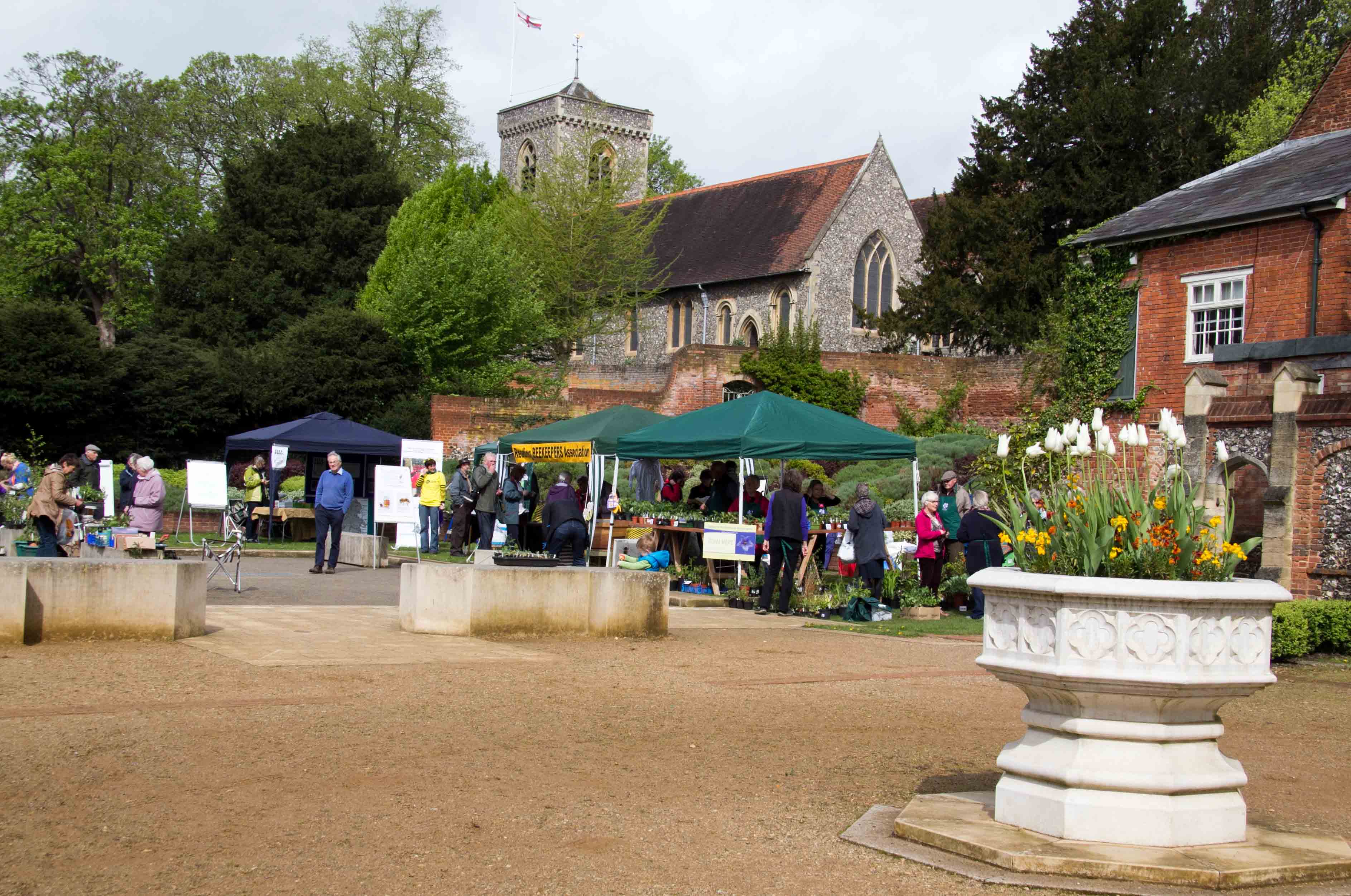 A picturesque setting for the stalls with the church in the background