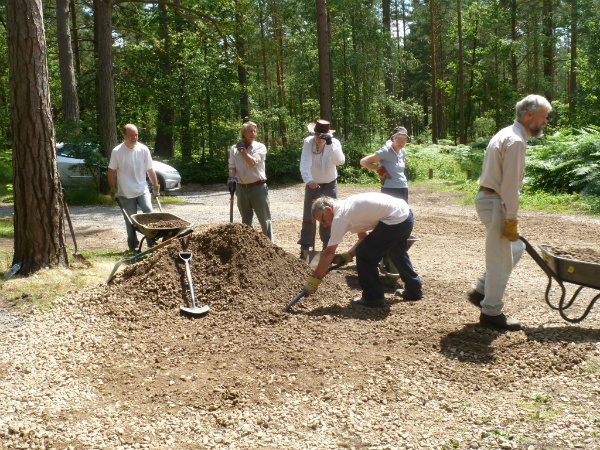 Volunteer with wheelbarrow